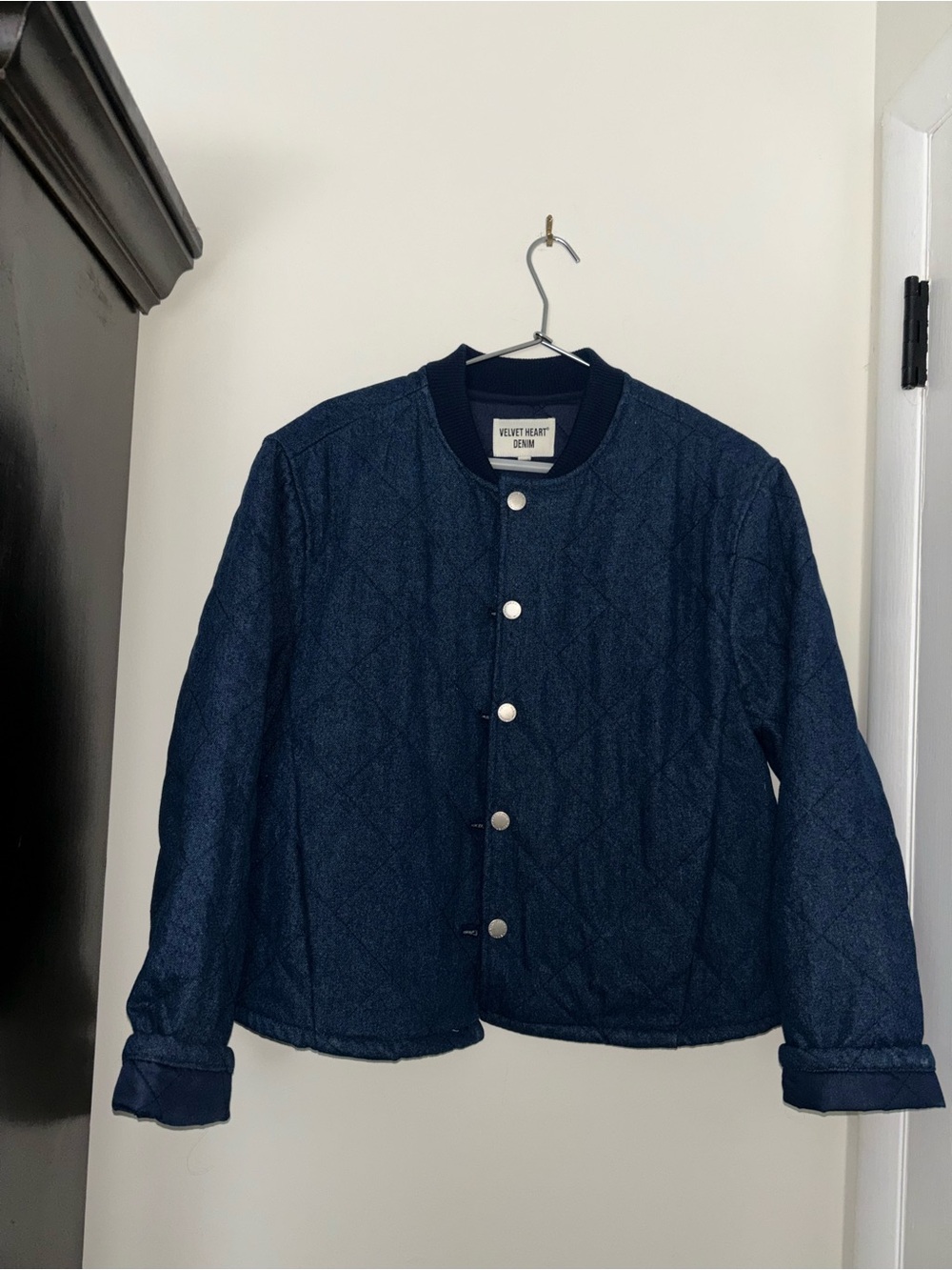 Velvet Heart Navy Quilted Snap-Front Jacket